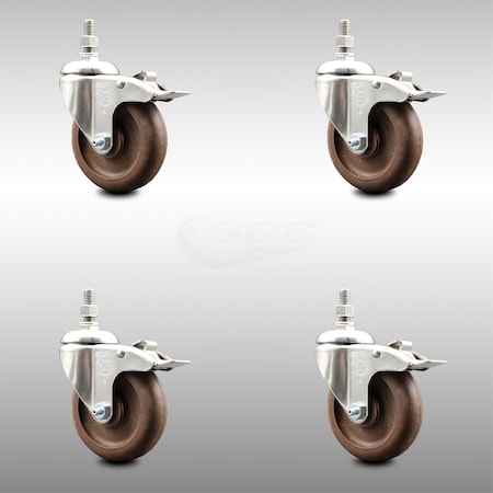 Service Caster 4 Inch 316SS High Temp Glass Filled Nylon 1/2 Inch Stem Caster Set Lock Brake SCC SCC-SS316TSTTL20S414-GFNSHT-121315-4